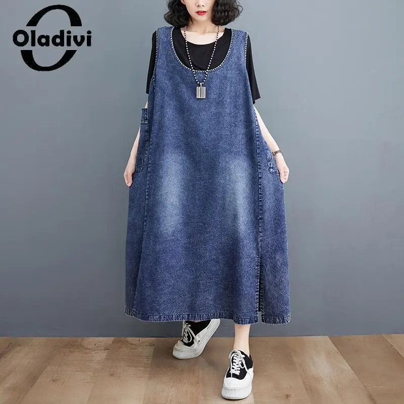 Женский джинсовый сарафан без рукавов Oladivi большого размера, Новинка лета 2023, повседневные свободные джинсовые платья, Женская одежда оверсайз 507
Женский джинсовый сарафан без рукавов Oladivi большого размера, Новинка лета 2023, повседневные свободные джинсовые платья, Женская одежда оверсайз 507