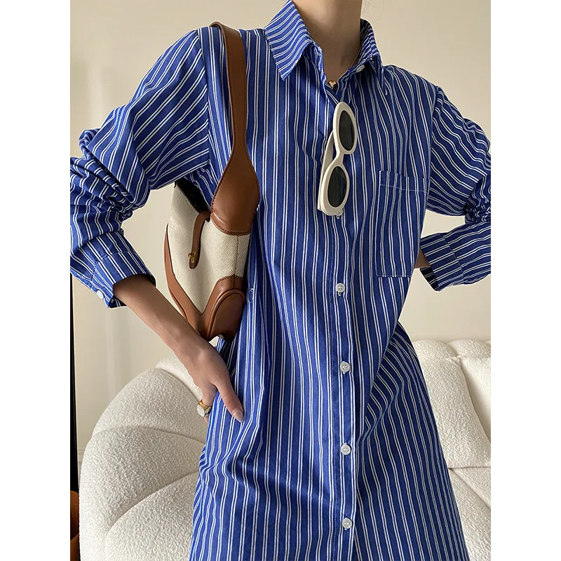 Striped Print Fashion Women Shirt Dress Summer Long Sleeves Loose Long Dresses
Striped Print Fashion Women Shirt Dress Summer Long Sleeves Loose Long Dresses