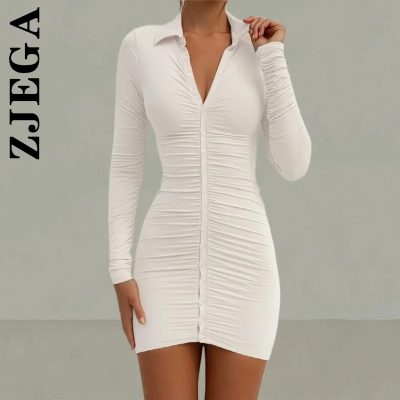 Zjega Dress Fashion Mini Dress Sexy Long Sleeve Women Korean Dresses Elastic Button Down Ruched Tight Woman Female Vestidos
Zjega Dress Fashion Mini Dress Sexy Long Sleeve Women Korean Dresses Elastic Button Down Ruched Tight Woman Female Vestidos