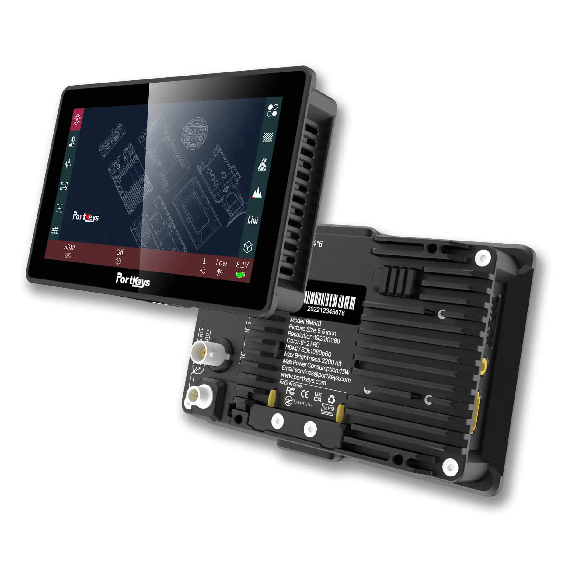 Portkeys BM5 III Touchscreen Camera Field Monitor 5.5" 2200NIT 4K 3D LUT HDMI/SDI Wide Color Gamut Wireless Camera Monitor
Portkeys BM5 III Touchscreen Camera Field Monitor 5.5" 2200NIT 4K 3D LUT HDMI/SDI Wide Color Gamut Wireless Camera Monitor