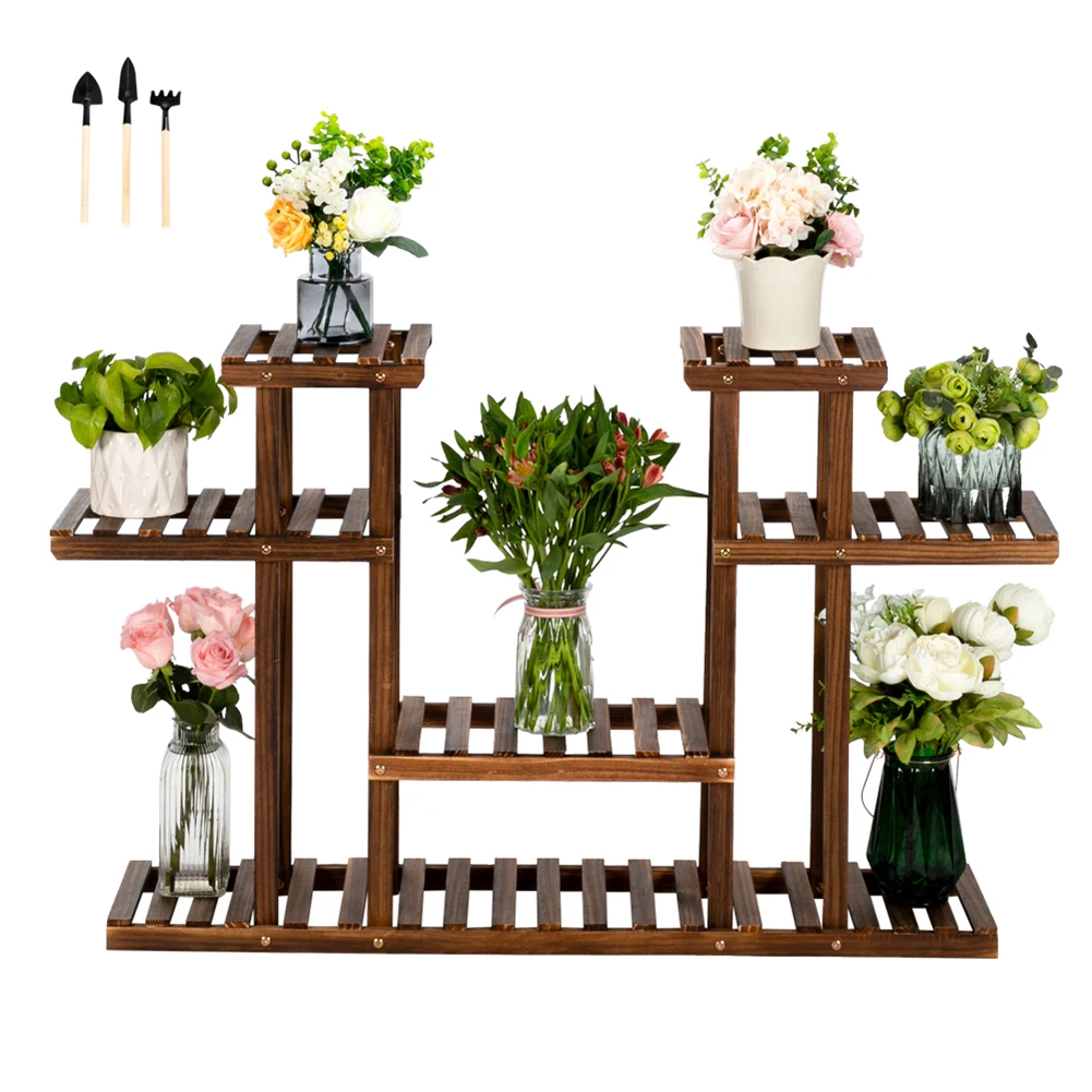 

Artisasset 4/5/6-Story 12/11/10-Seat Indoor And Outdoor Multi-Function Carbonized Wood Plant Stand Wooden Tray Flower Pots