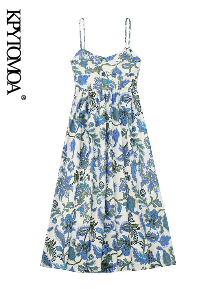 KPYTOMOA Women Fashion Printed Pleated Midi Dress Vintage Backless Elastic Thin Straps Female Dresses Vestidos Mujer 
KPYTOMOA Women Fashion Printed Pleated Midi Dress Vintage Backless Elastic Thin Straps Female Dresses Vestidos Mujer