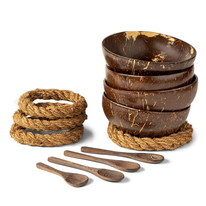 Coconut Bowls With Spoons & Stands - Set Of 8 Coconut Shell Bowls + Wooden Spoons & No-Wobble Holders For Salad
Coconut Bowls With Spoons & Stands - Set Of 8 Coconut Shell Bowls + Wooden Spoons & No-Wobble Holders For Salad