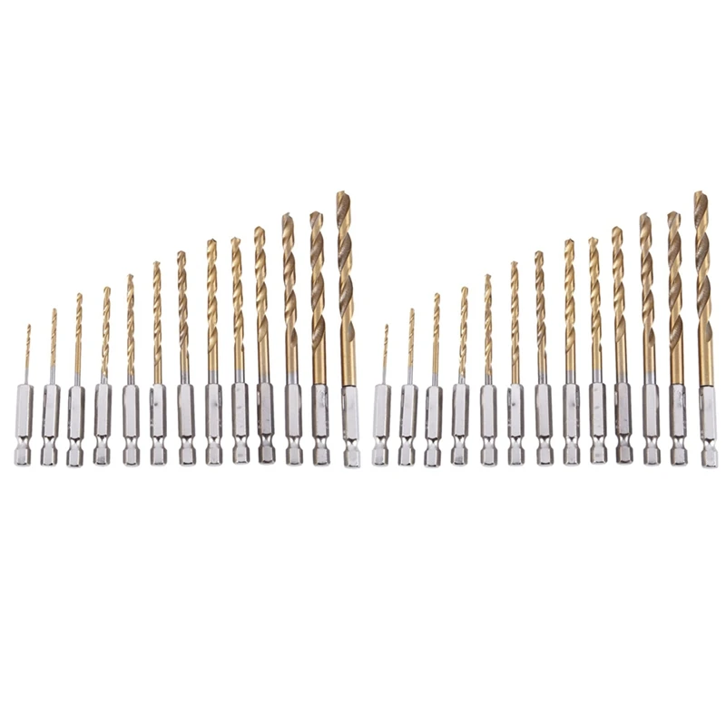 

26Pc HSS Titanium Coated Drill Bit Set With 1/4Inch Hex Shank