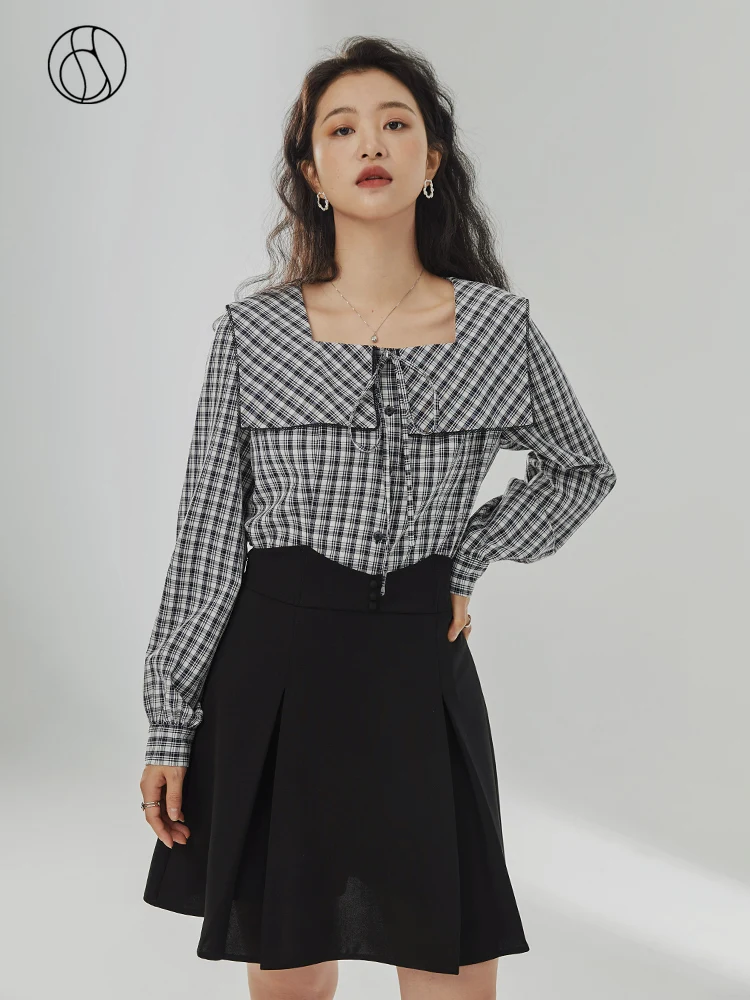 DUSHU Slightly Fat Lady Square Doll Collar Full Regular Sleeve Blouses Office Lady Belt Design Casual Shirt Black White Plaid
DUSHU Slightly Fat Lady Square Doll Collar Full Regular Sleeve Blouses Office Lady Belt Design Casual Shirt Black White Plaid