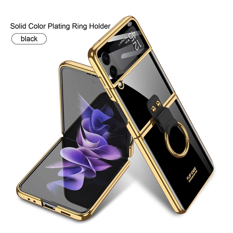Ring Tempered Glass Case for Samsung Galaxy Z Flip 3 5G Solid Color Plating Hard PC Holder Cover With Small Lens Glass Flim
Ring Tempered Glass Case for Samsung Galaxy Z Flip 3 5G Solid Color Plating Hard PC Holder Cover With Small Lens Glass Flim