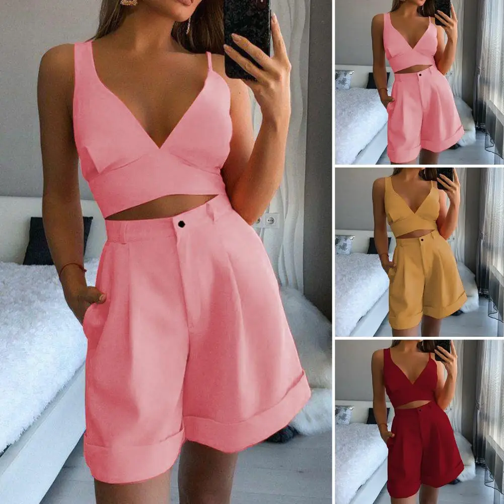 Women Tracksuit Solid Color Sleeveless Deep V-Neck Backless Fitness Crop Tops High Waist Pants Tracksuit Summer chandals mujer
Women Tracksuit Solid Color Sleeveless Deep V-Neck Backless Fitness Crop Tops High Waist Pants Tracksuit Summer chandals mujer