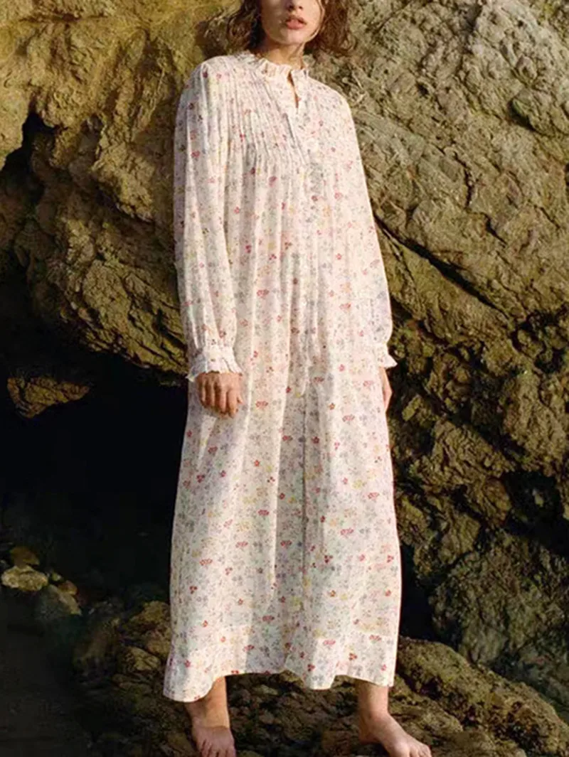 Women Midi Robe Ruffled Collar Floral Print Loose Lace-Up Single Breasted Long Sleeve Dress Sweet
Women Midi Robe Ruffled Collar Floral Print Loose Lace-Up Single Breasted Long Sleeve Dress Sweet