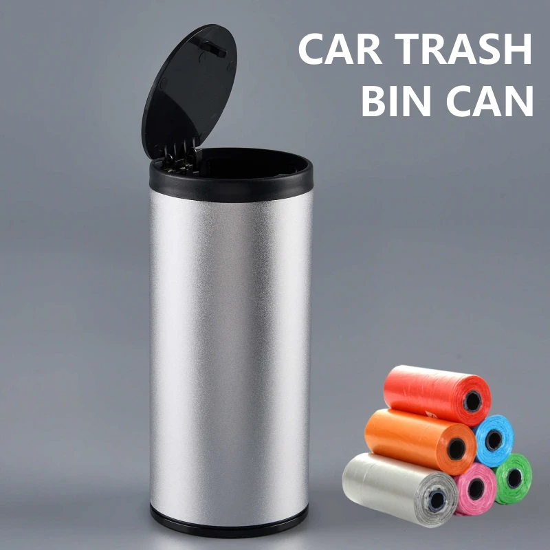 

Car Trash Bin Alloy Garbage Can For Car Dustbin Waste Rubbish Basket Bin Organizer Storage Holder Bag Auto Accessories