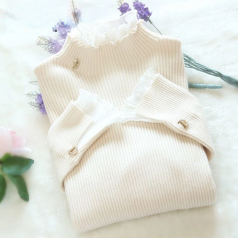 Color Top Women Lace Women's Knitted Turtleneck Sleeve Pullover Sweater Solid Flared Ruffled
Color Top Women Lace Women's Knitted Turtleneck Sleeve Pullover Sweater Solid Flared Ruffled