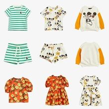 2023 New Summer Boy Girl Stripe T-shirt Girl Student Stripe Dress Kid Shorts Lovely Childrens Suit Mini Rodini Set Collection