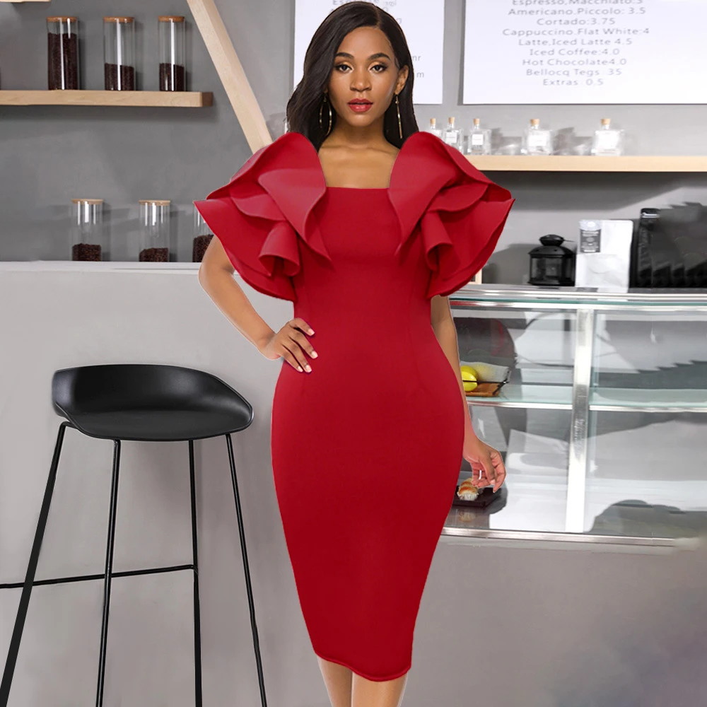 Sexy Off Shoulder Sleeveless Backless Butterfly Ruffles Red Slim Bodycon Dress Party Dresses Women Evening Elegant Pencil Dress
Sexy Off Shoulder Sleeveless Backless Butterfly Ruffles Red Slim Bodycon Dress Party Dresses Women Evening Elegant Pencil Dress