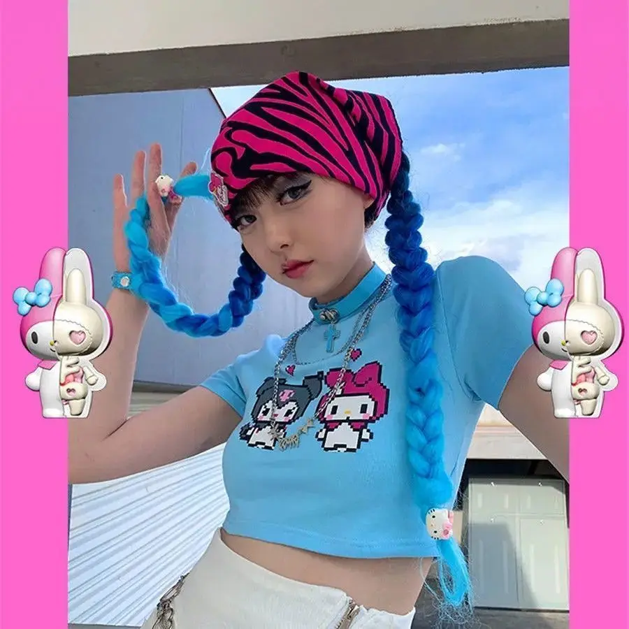 

Fashion Retro Spice Girls Short Midriff T-Shirt Kawaii Cartoon Printing Pixel Style Cotton Slim Lolita Hottie Short Sleeve Tops