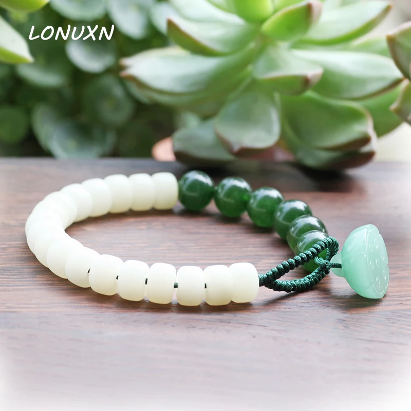 Natural Green Jade Lotus Beads Fashion White Bodhi Root Beads Elastic Bracelet Ethnic Bracelet Handmade Vintage Bracelet Gift
Natural Green Jade Lotus Beads Fashion White Bodhi Root Beads Elastic Bracelet Ethnic Bracelet Handmade Vintage Bracelet Gift