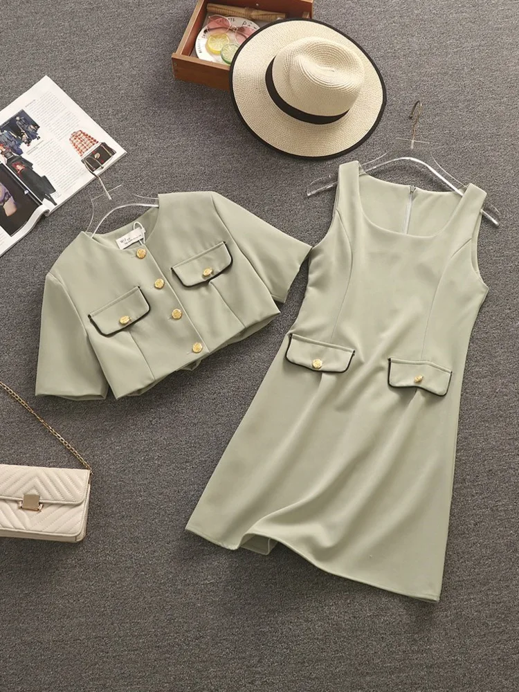 High Quality Luxury Temperament Small Fragrance Two Piece Set Women Short Jacket Coat & Dress Suits Summer Korean OL 2 Piece Set
High Quality Luxury Temperament Small Fragrance Two Piece Set Women Short Jacket Coat & Dress Suits Summer Korean OL 2 Piece Set