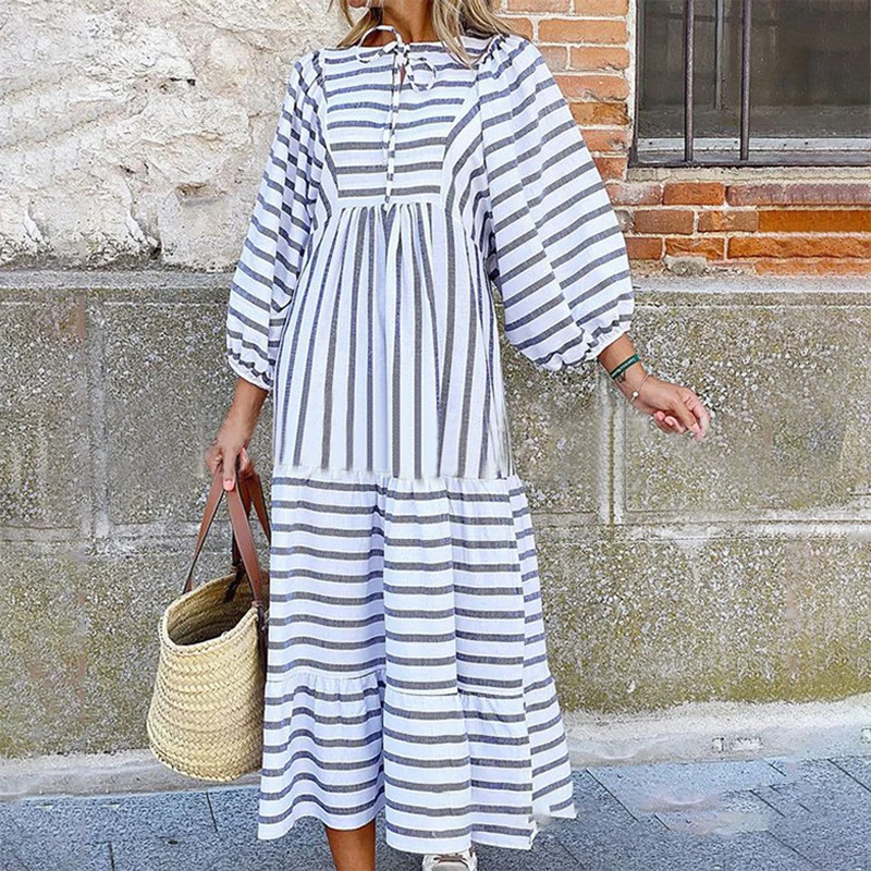 Fashion High Street Boho Maxi Dress Ladies Casual Stripe Print Loose Patchwork Ruffle Hem Dress Women Harajuku Loose Party Dress
Fashion High Street Boho Maxi Dress Ladies Casual Stripe Print Loose Patchwork Ruffle Hem Dress Women Harajuku Loose Party Dress