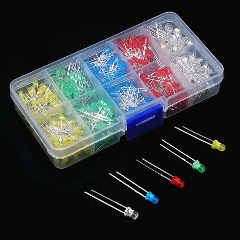 

100/500 PCS,3mm 5mm,LED Diodes Assorted Kit,White Green Red Blue Yellow,LED Light Emitting Diode Electronic Kit,Indicator Lights