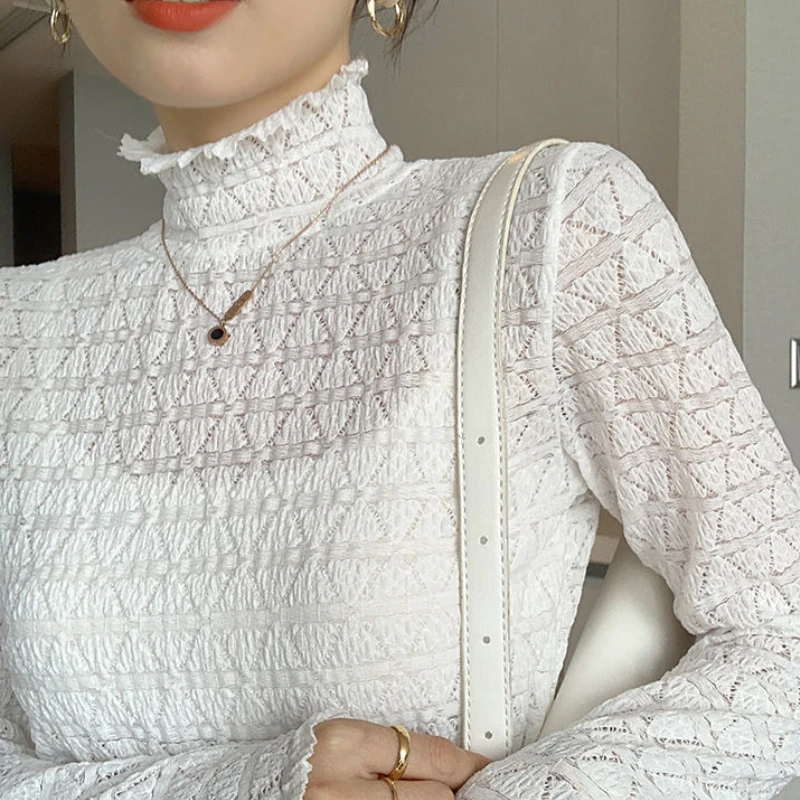 New Half High Neck Lace Underlay Top Autumn Winter Women's Long Sleeve T-shirt Elegant Sexy Solid Casual Fashion Lace Bottom Top
New Half High Neck Lace Underlay Top Autumn Winter Women's Long Sleeve T-shirt Elegant Sexy Solid Casual Fashion Lace Bottom Top