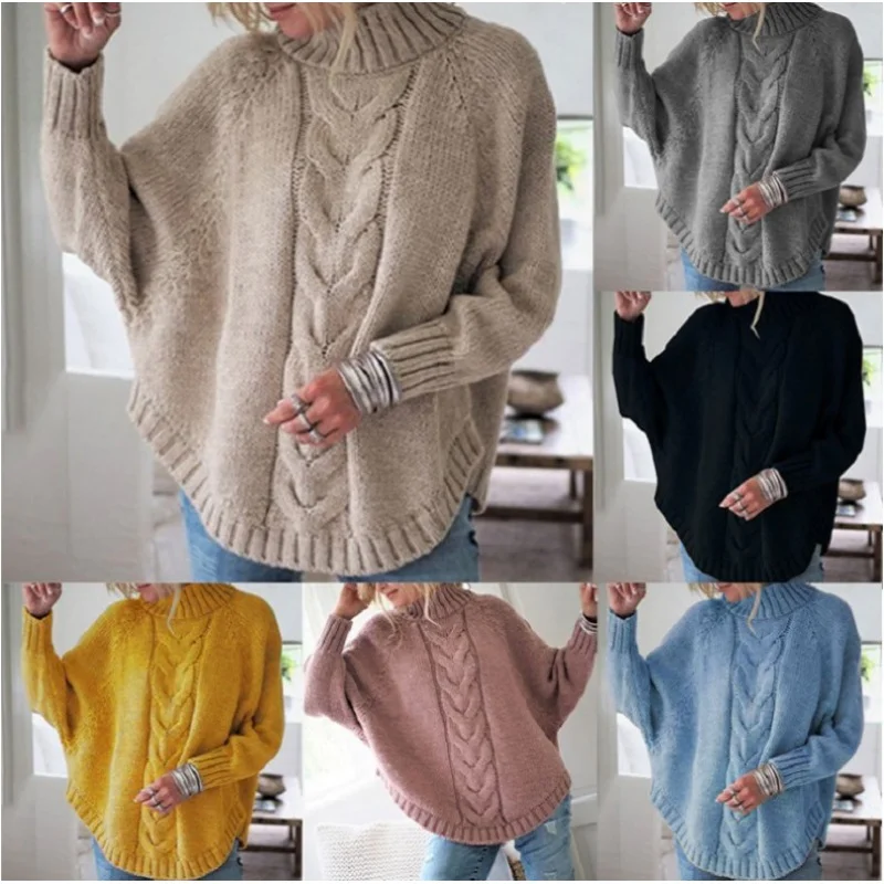 Autumn and Winter Sweater Women's Batwing Sleeve Sweater Half Turtleneck Cable Loose-Fitting Sweater Top
Autumn and Winter Sweater Women's Batwing Sleeve Sweater Half Turtleneck Cable Loose-Fitting Sweater Top