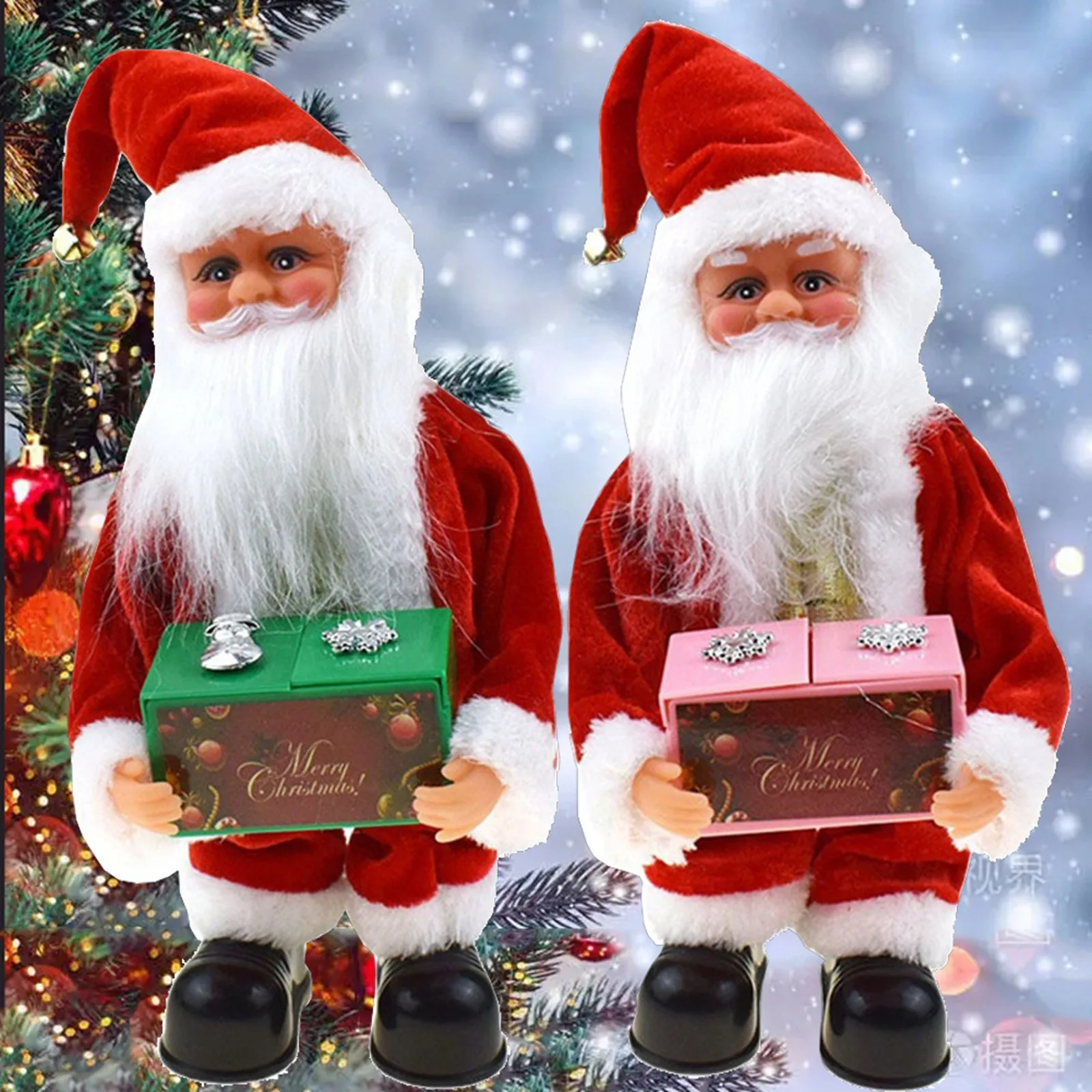 

Подарочная электронная музыкальная шкатулка Санта-Клаус, плюшевые игрушки, рождественские куклы, музыкальная шкатулка для пения и танцев, подарки для детей