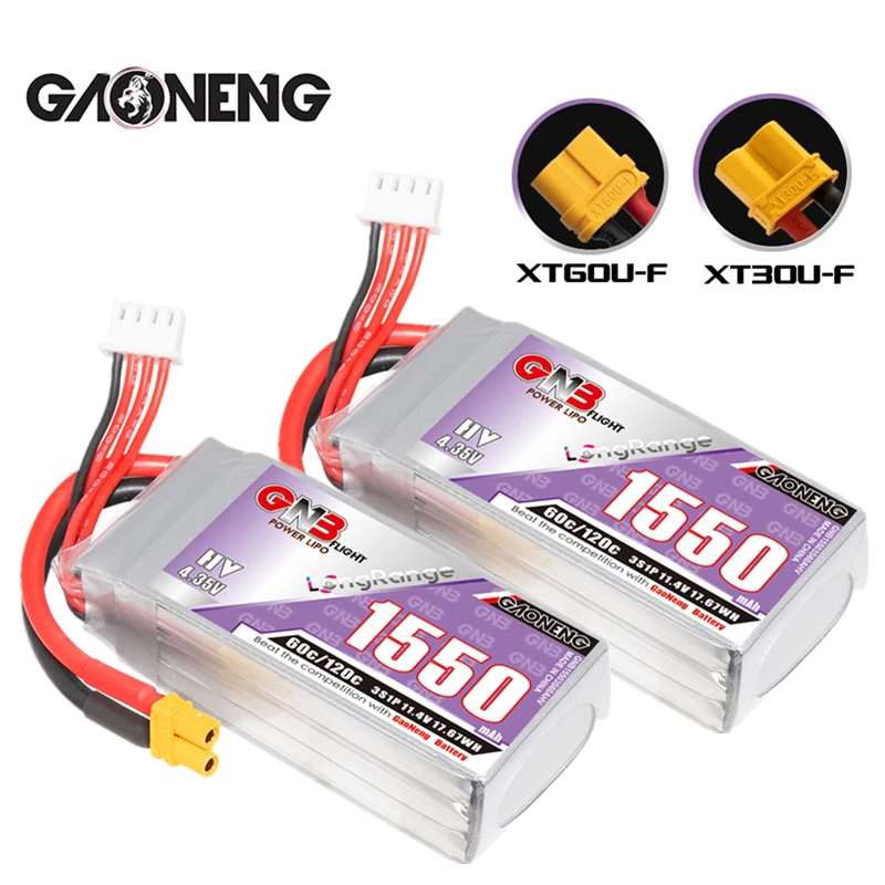 GNB 3S 11.4V 1550mAh 60C/120C Lipo Battery For RC Racing FPV Drone Parts Remote Control Car 11.4V Battery With XT30 XT60 Plug
GNB 3S 11.4V 1550mAh 60C/120C Lipo Battery For RC Racing FPV Drone Parts Remote Control Car 11.4V Battery With XT30 XT60 Plug