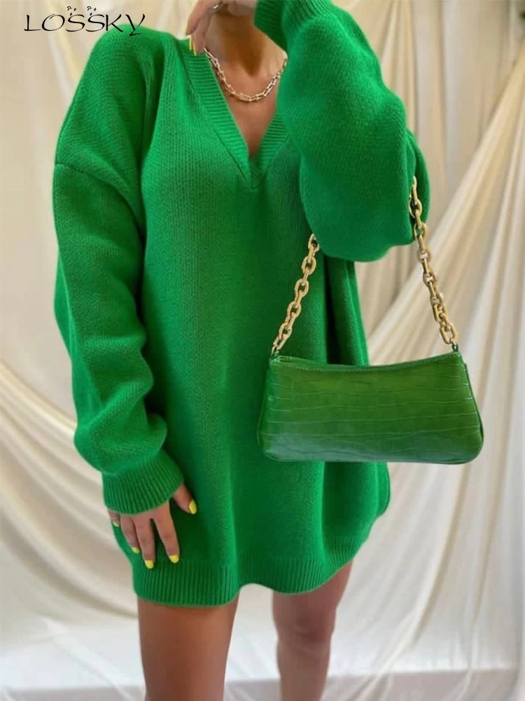 Autumn Winter Oversize Long Sweater Women Fashion Loose Knitted Green Top Casual V Neck Pullovers Elegant New In Knitwears
Autumn Winter Oversize Long Sweater Women Fashion Loose Knitted Green Top Casual V Neck Pullovers Elegant New In Knitwears