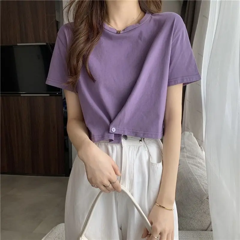 Y2K Cute Button T-shirt Women Slim Sexy Crop Top Woman Short Sleeve Tee Shirt Femme Summer 2022 Solid Tshirt Free Shipping
Y2K Cute Button T-shirt Women Slim Sexy Crop Top Woman Short Sleeve Tee Shirt Femme Summer 2022 Solid Tshirt Free Shipping
