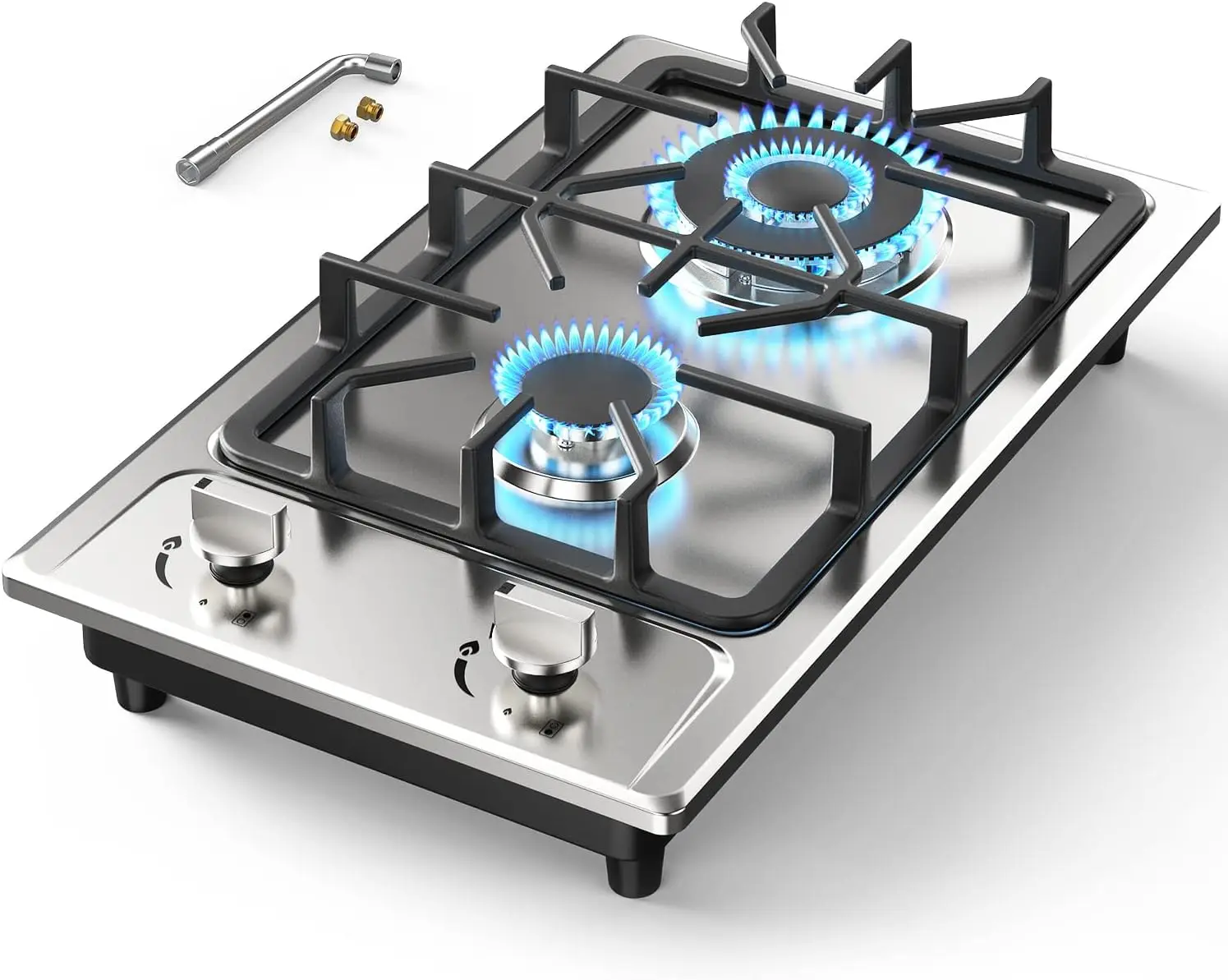 

Gas Stove Gas Cooktop 2 Burners 12 Inch,ANHANE Portable Stainless Steel Built-in Gas Hob, LPG/NG Dual Fuel Easy to Clean