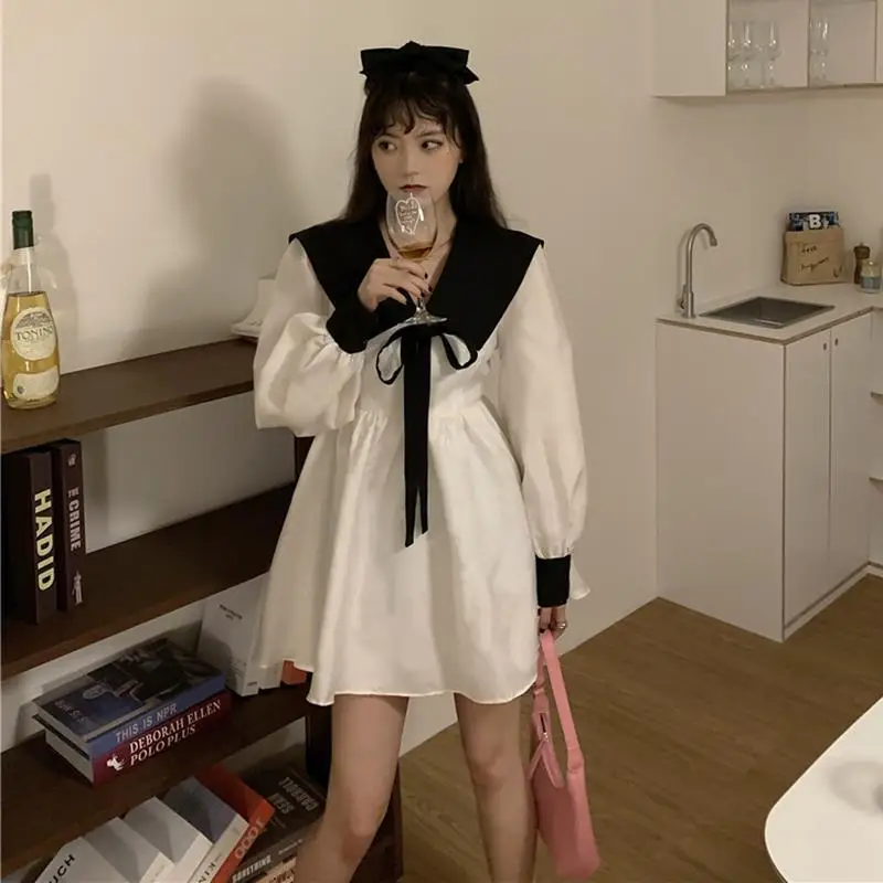 Long Sleeve Dresses Women Patchwork Sailor Collar Bow Decorate High Waist A-line Sweet Spring Fall Mini Dress Korean Fashion New
Long Sleeve Dresses Women Patchwork Sailor Collar Bow Decorate High Waist A-line Sweet Spring Fall Mini Dress Korean Fashion New