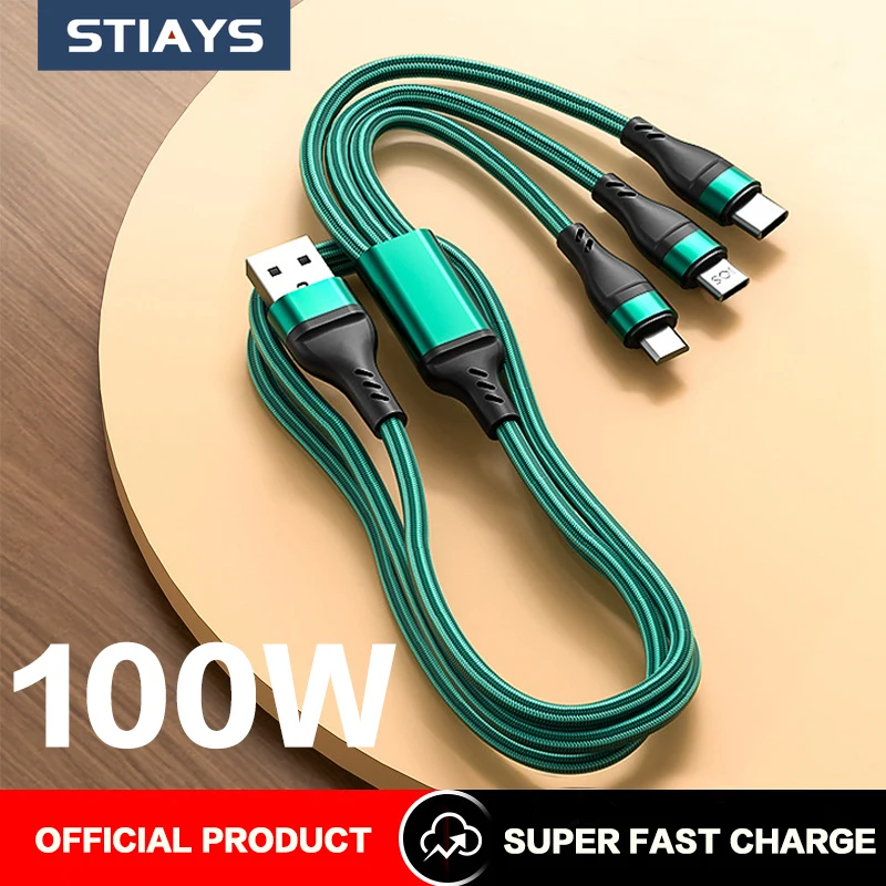 STIAYS USB Type C 6A 100W Super Charging Micro 3in1 Fast Charging Data Cable for iPhone 13 Huawei P40 Mate30 P30 Pro USB C Cable
STIAYS USB Type C 6A 100W Super Charging Micro 3in1 Fast Charging Data Cable for iPhone 13 Huawei P40 Mate30 P30 Pro USB C Cable