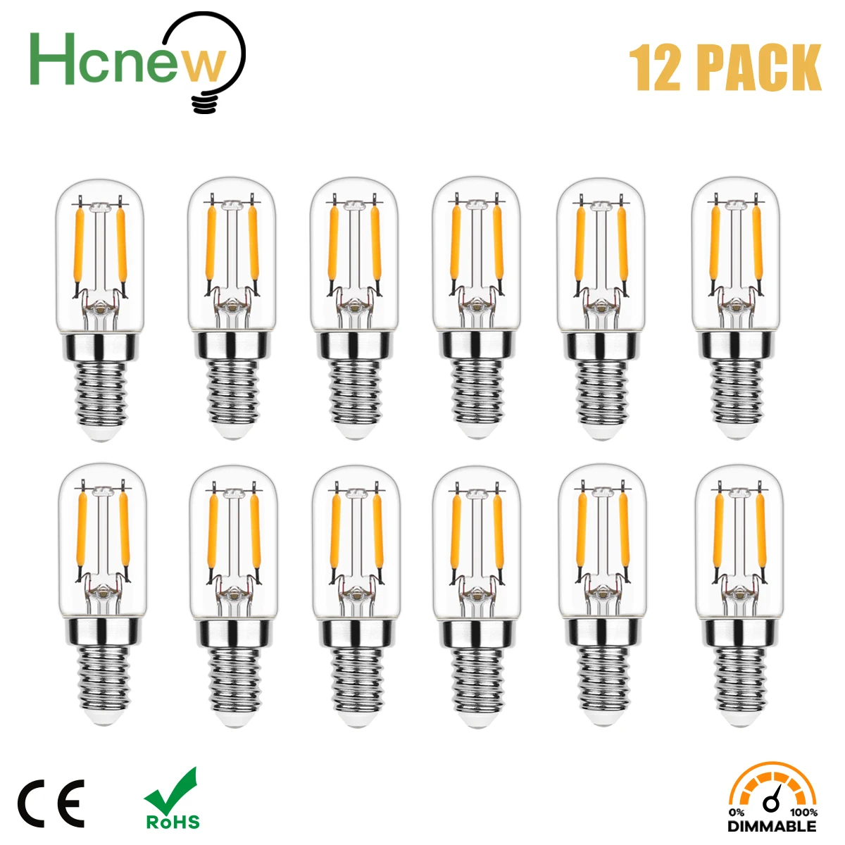 

Hcnew T20 E14 LED Dimmable Edison Bulb 2W E12 220V 110V Vintage Tubular Night Light Bulb 2200K 25W Equivalent Filament Lamp