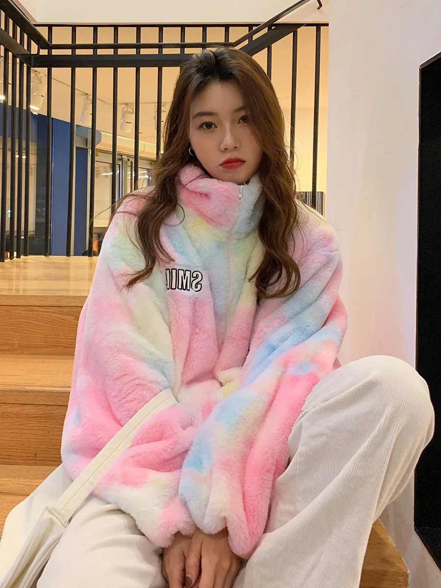 Women's Sweet Tie Dye Macaroon Faux Fur Loose Jacket Autumn Winter High Street Zipper Rainbow Color Woolly Jacket Outwear Top
Women's Sweet Tie Dye Macaroon Faux Fur Loose Jacket Autumn Winter High Street Zipper Rainbow Color Woolly Jacket Outwear Top