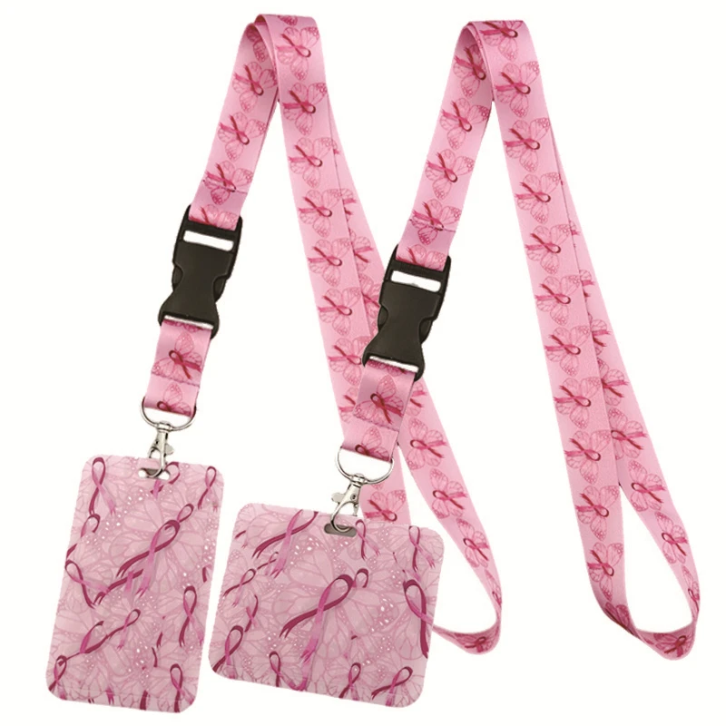 

Prevention of Breast Cancer Red Ribbon Women Lanyards Cool Neck Strap webbings ribbons Phone Keys ID Card Holder Lanyard For Key