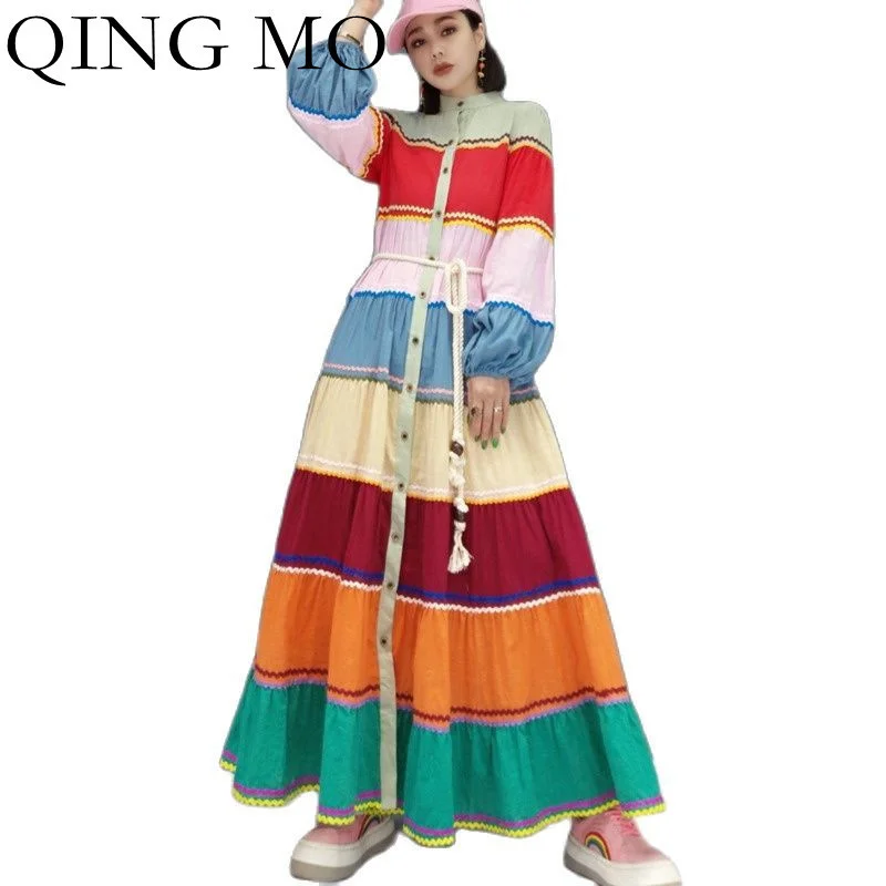 QING MO 2023 Spring Autumn New Fashion Dress Cotton Linen Rainbow Cake Skirt Striped Contrast Color Long Dress ZWL716
QING MO 2023 Spring Autumn New Fashion Dress Cotton Linen Rainbow Cake Skirt Striped Contrast Color Long Dress ZWL716