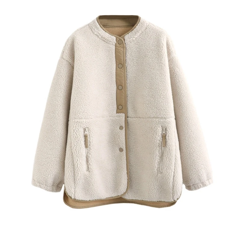 Womens Winter Long Sleeve Button Up Fuzzy Jackets Round Neck Warm Fleece Casual Oversized Outwear Coat with Pockets
Womens Winter Long Sleeve Button Up Fuzzy Jackets Round Neck Warm Fleece Casual Oversized Outwear Coat with Pockets