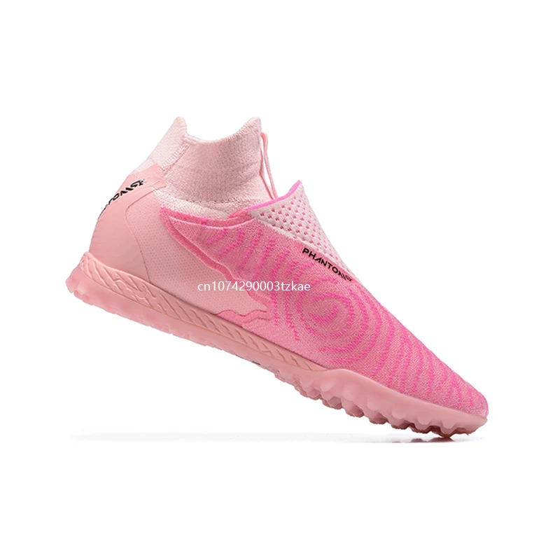

Hot Men Football Boots Training Shoes TF Phantom High Quality New Without Lace Childrens Hightop Soccer Shoes Society Cleats
