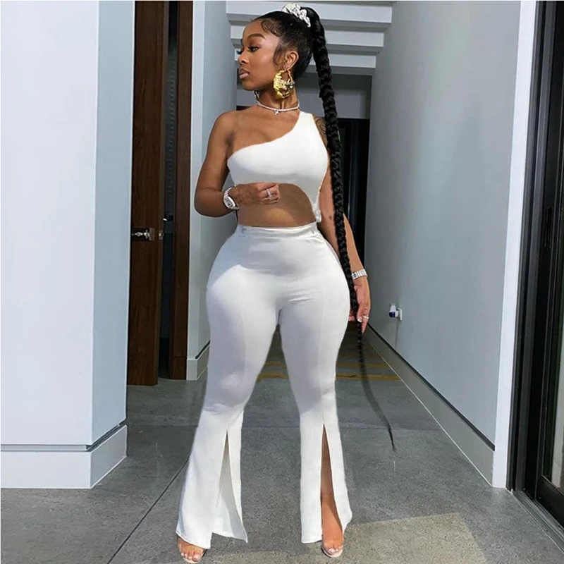 Sexy 2-Pieces Set Women Clothing Summer Slanted Shoulder Split Sleeveless Tank Top Pants Sets Nightclub Club Outfits Wholesale
Sexy 2-Pieces Set Women Clothing Summer Slanted Shoulder Split Sleeveless Tank Top Pants Sets Nightclub Club Outfits Wholesale