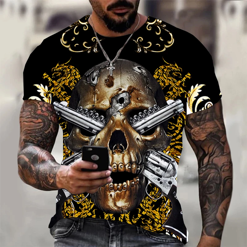 2022 Men's T-shirt 3D Print Horror Pistol Skull Pattern Round Neck Design Fashion Street Domineering Clothing Euro Large Size
2022 Men's T-shirt 3D Print Horror Pistol Skull Pattern Round Neck Design Fashion Street Domineering Clothing Euro Large Size