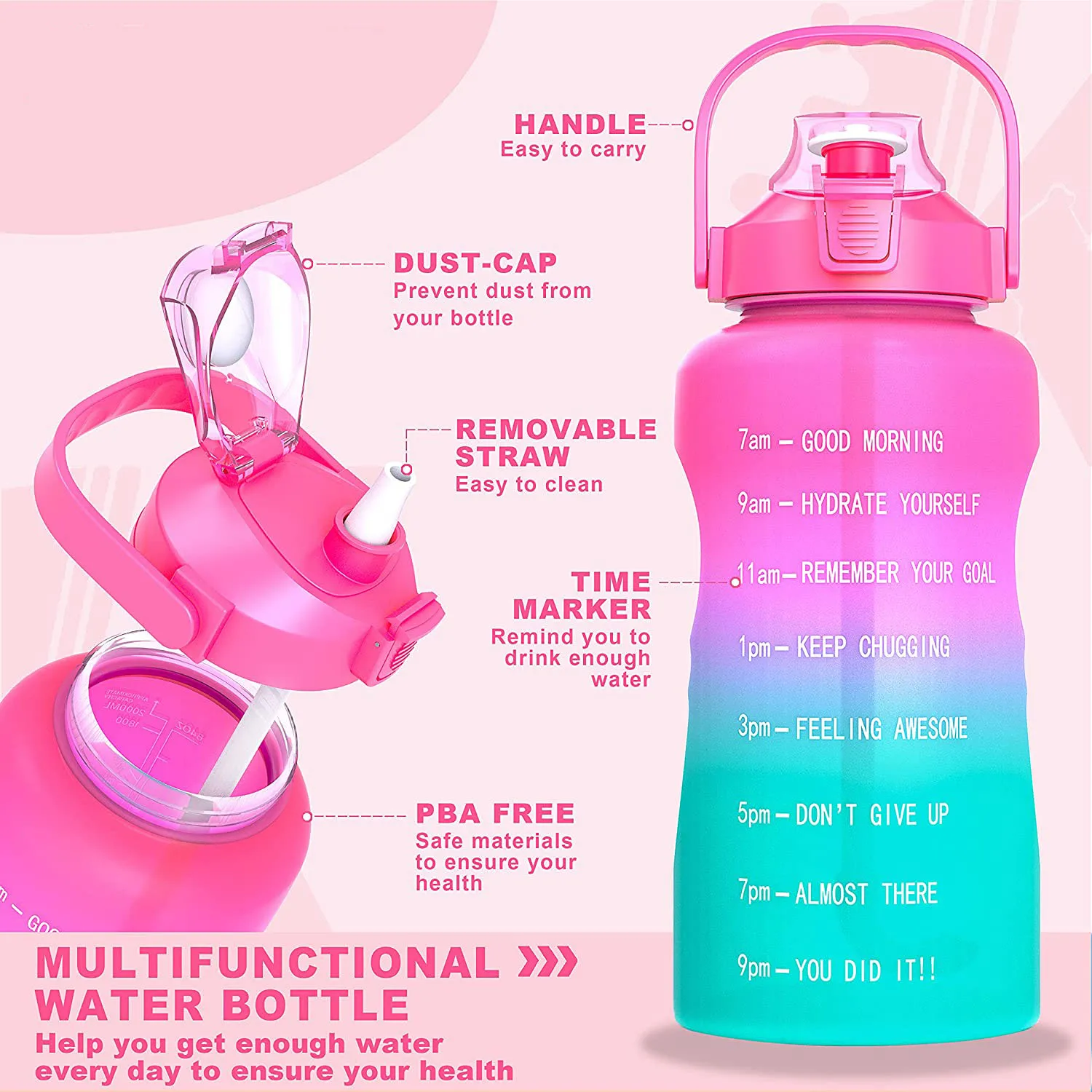 Leak-Proof Gallon Water Bottle with Removable Straw & Ergonomic Handle Reusable Flip Top Water Bottle for Sports 
Leak-Proof Gallon Water Bottle with Removable Straw & Ergonomic Handle Reusable Flip Top Water Bottle for Sports