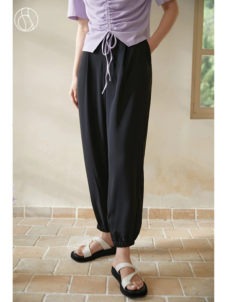 

DUSHU Elastic Band Design Women Pants Casual Comfortable Loose Nine-point Summer New Wide Legs Simple All-match Female Trousers