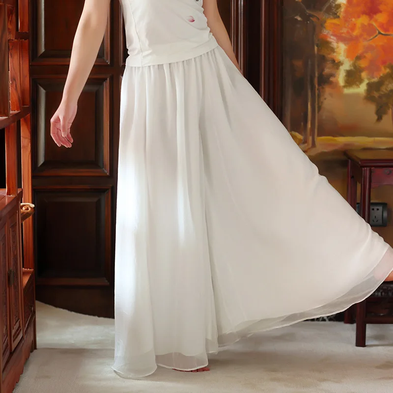 Summer Vintage Double Layer Loose Pants Wide Leg Trousers Casual Chiffon Skirt Pants Women Chinese Style Elastic Waist Female
Summer Vintage Double Layer Loose Pants Wide Leg Trousers Casual Chiffon Skirt Pants Women Chinese Style Elastic Waist Female