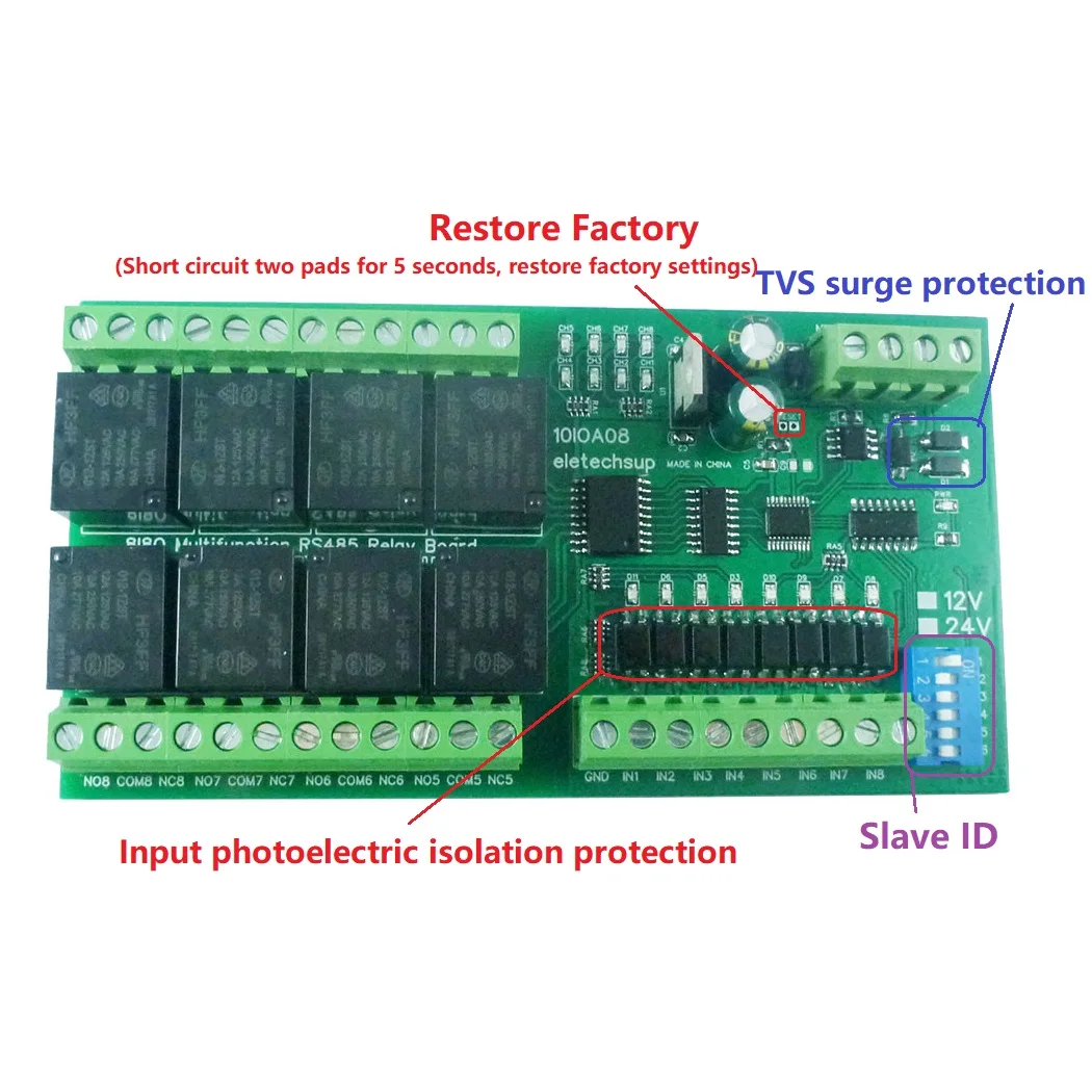 DC 12В 24В 8I8O PLC IO расширяющаяся плата UART RS485 релейный модуль код функции 01 05 15 02 03 06 16
DC 12В 24В 8I8O PLC IO расширяющаяся плата UART RS485 релейный модуль код функции 01 05 15 02 03 06 16