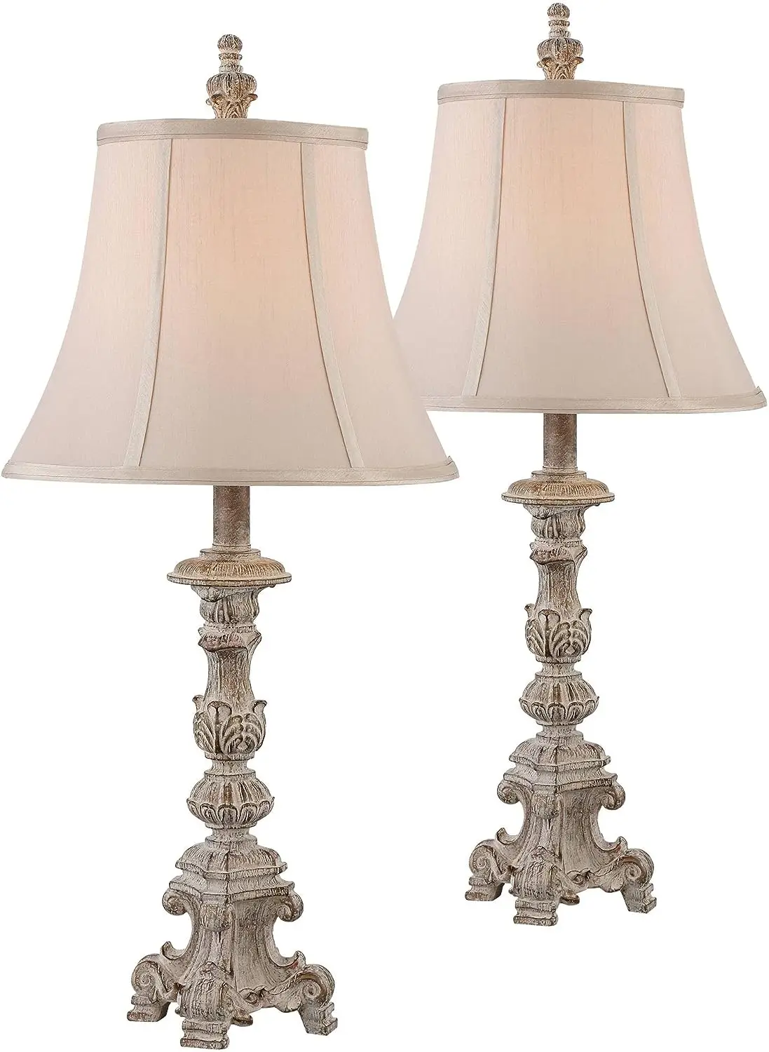 

Elize Traditional French Country Style Vintage White Washed Candlestick Table Lamps 26.5" High Set of 2 Shade for Living Ro Lig
