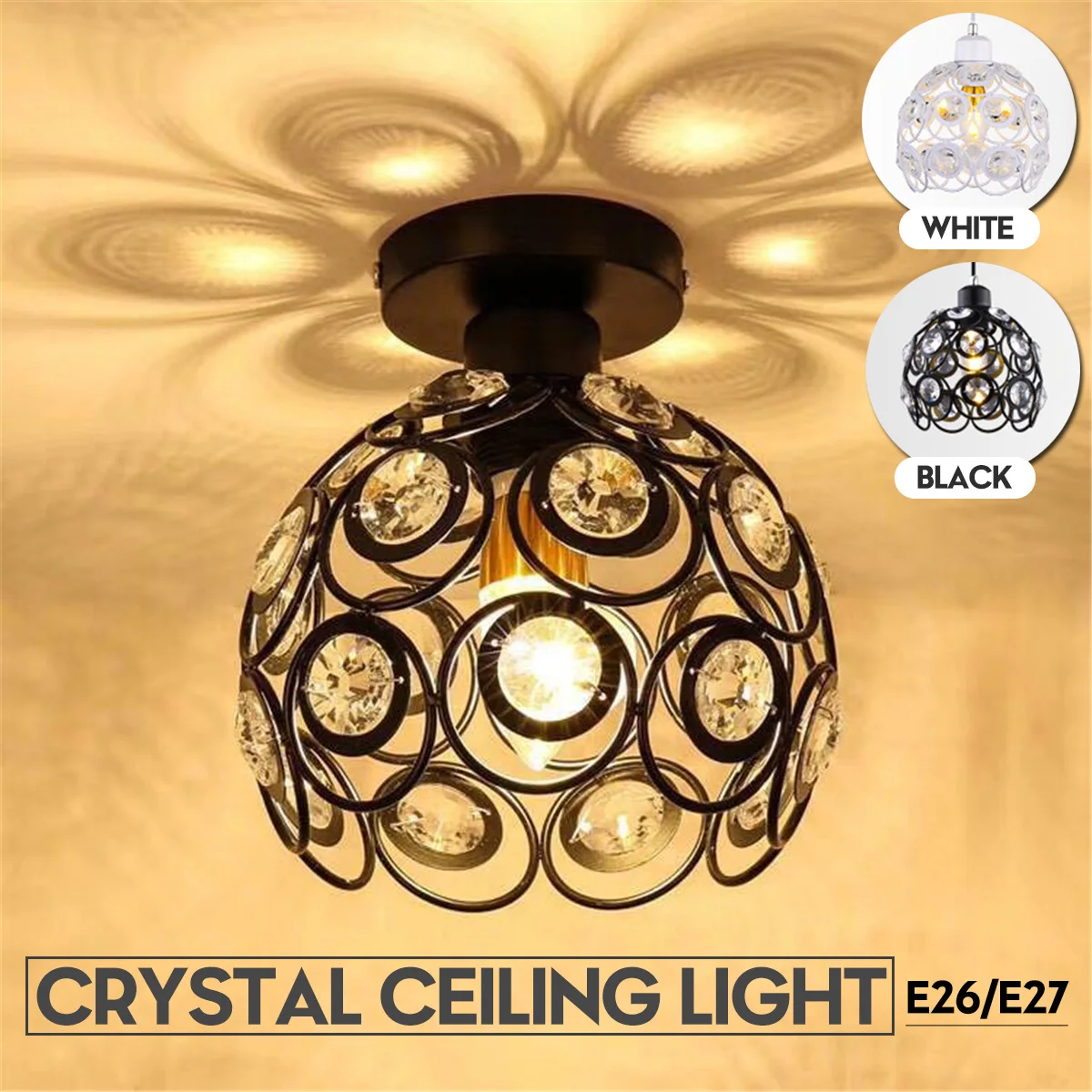 

110-240V Black/White Mini Chandelier Crystal Modern Industrial Semi Flush Mount Ceiling Light Fixture Without Bulb