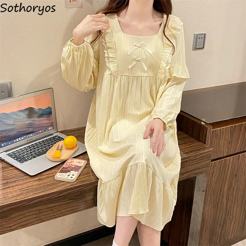 Nightgowns Women Solid Bow Special Sweet All-match Daily Creativity Leisure Korean Style Basics Prevalent Modern Ladies Elegant
Nightgowns Women Solid Bow Special Sweet All-match Daily Creativity Leisure Korean Style Basics Prevalent Modern Ladies Elegant