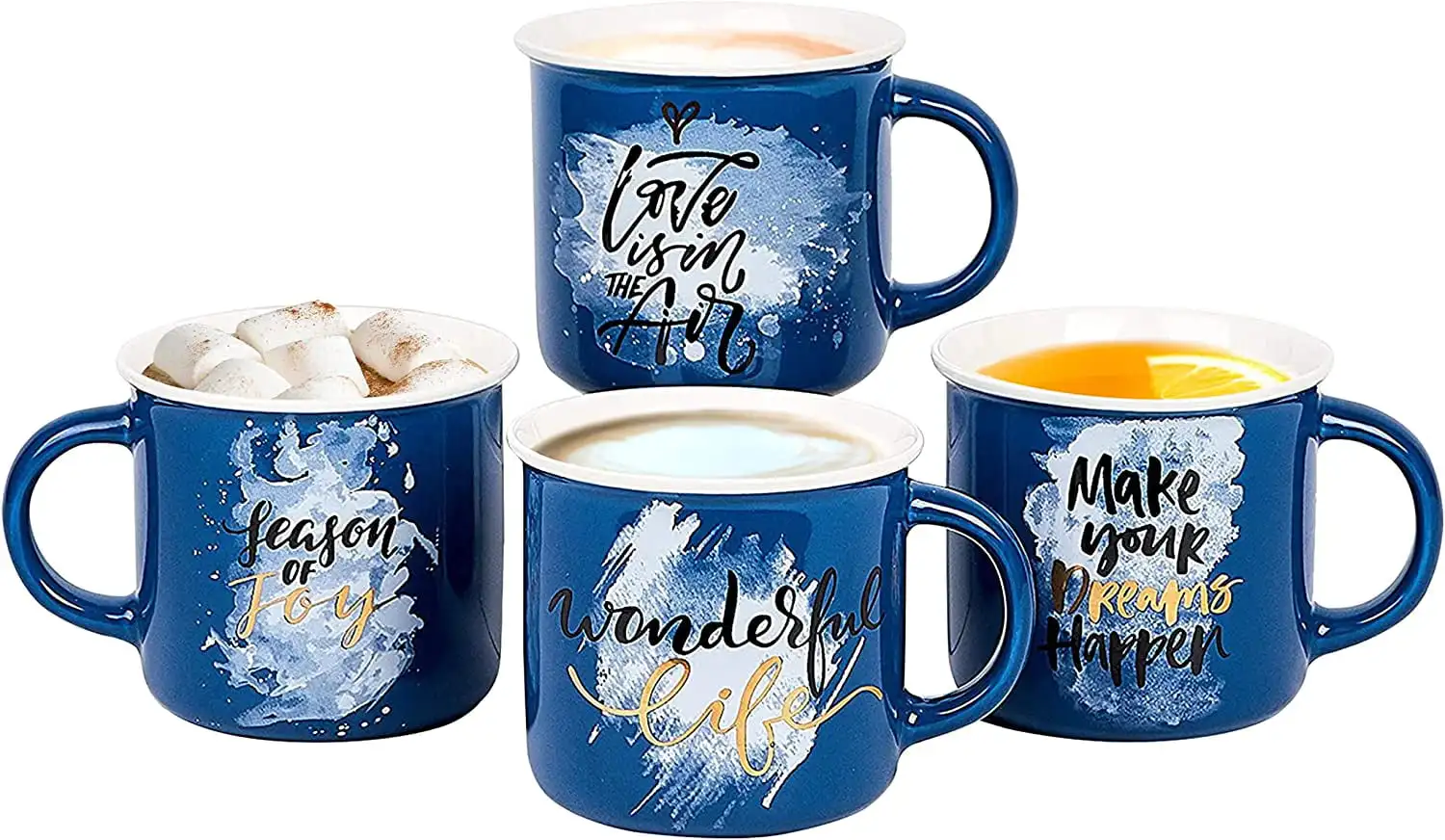 Set of 4 Ceramic Enamel Mugs, Best Gift Idea, Inspirational Coffee Mug Set Blue Colors With Motivational Quotes Coffee/Tea Mug S
Set of 4 Ceramic Enamel Mugs, Best Gift Idea, Inspirational Coffee Mug Set Blue Colors With Motivational Quotes Coffee/Tea Mug S