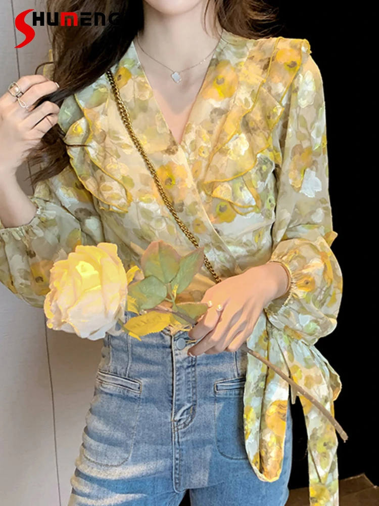 Fall Female Clothing Yellow Flower Printed Short Shirts 2022 New French Gentle Fairy Long Sleeve Ruffles Crop Top for Women
Fall Female Clothing Yellow Flower Printed Short Shirts 2022 New French Gentle Fairy Long Sleeve Ruffles Crop Top for Women