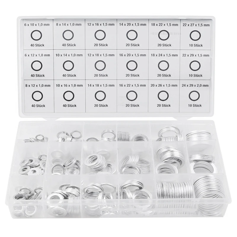 JFBL Hot 450 Pcs Boxed High Temperature Resistant Aluminum Washer Combination Aluminum Gasket Sealing Washer
JFBL Hot 450 Pcs Boxed High Temperature Resistant Aluminum Washer Combination Aluminum Gasket Sealing Washer