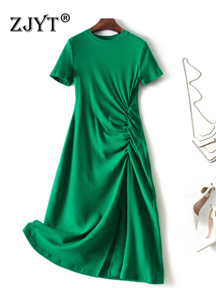 ZJYT Fashion Designer Short Sleeve Shirring Casual T Shirt Dresses for Women 2022 Summer Clothes O Neck Solid Simple Vestidos
ZJYT Fashion Designer Short Sleeve Shirring Casual T Shirt Dresses for Women 2022 Summer Clothes O Neck Solid Simple Vestidos