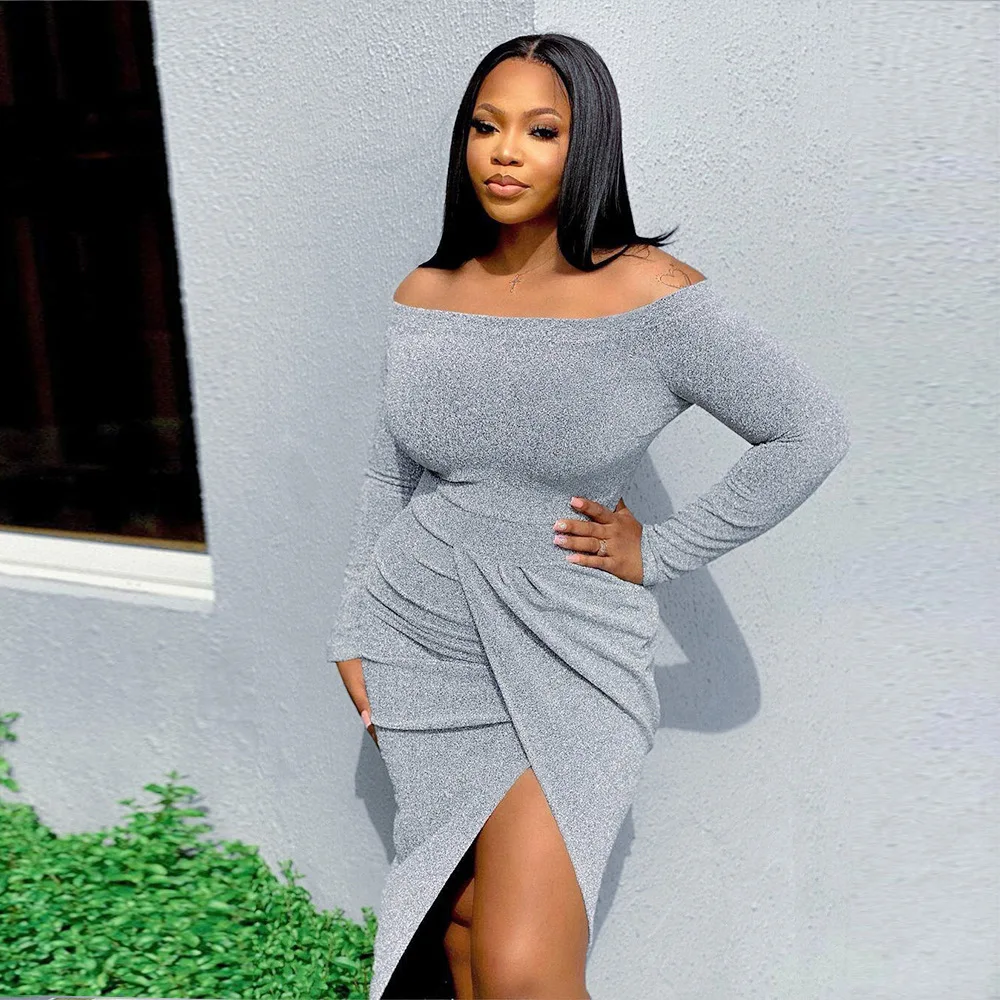 Dress Solid Color Tight-fitting Sexy Off-the-shoulder One-neck Slit Dress Autumn Spring New Fashion Long Sleeve Party Dresses
Dress Solid Color Tight-fitting Sexy Off-the-shoulder One-neck Slit Dress Autumn Spring New Fashion Long Sleeve Party Dresses